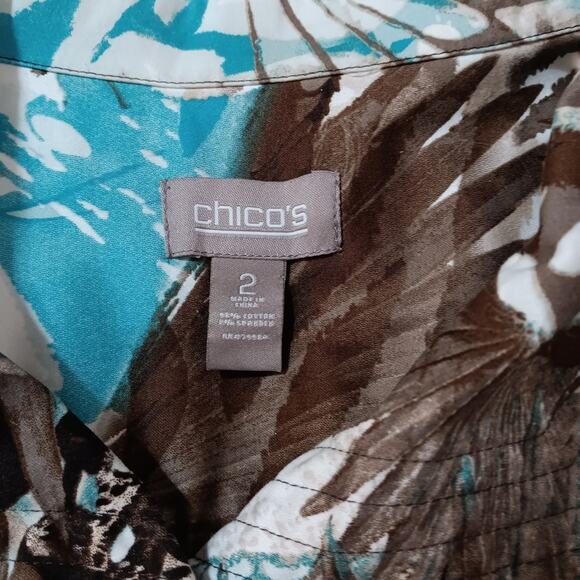 CHICO'S 2 Light Jacket Cute Buttons 12 LG Office Travel Leaves‎ Animal Turquoise - Picture 7 of 12